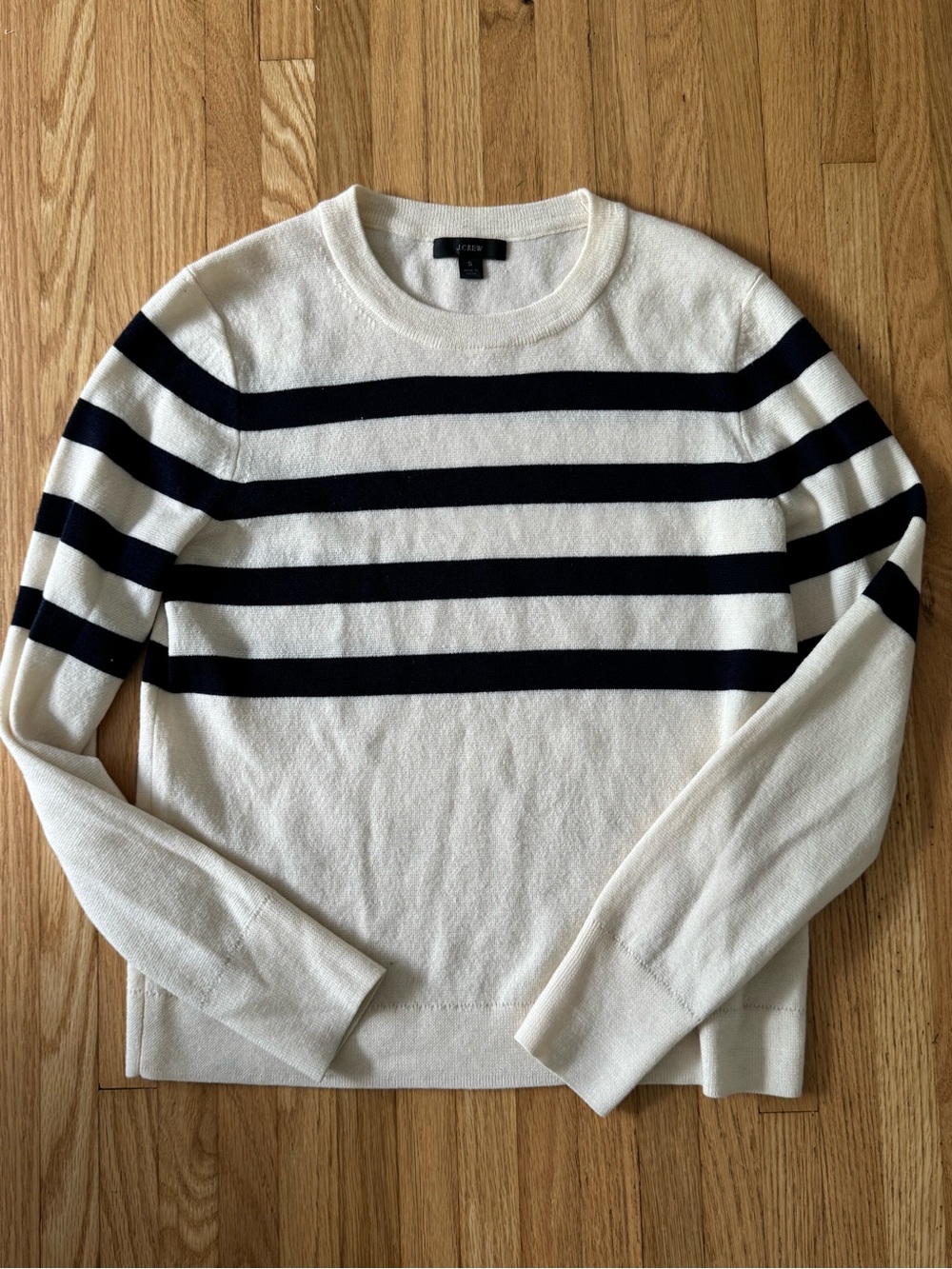 J. Crew Women’s Cream Crewneck Sweater with Navy Stripes